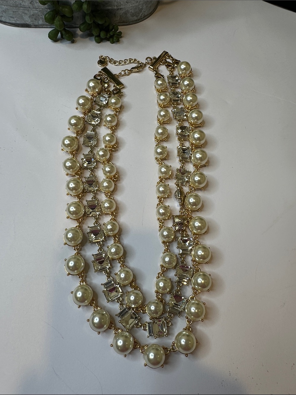 Gold-Tone Layered Pearl & Crystal Necklace - Picture 4 of 8